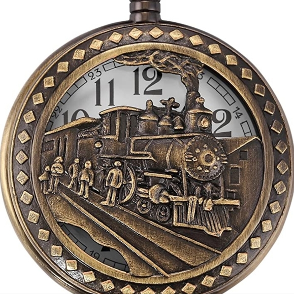 New train locomotive steam engine quartz  pocket watch - Picture 2 of 4